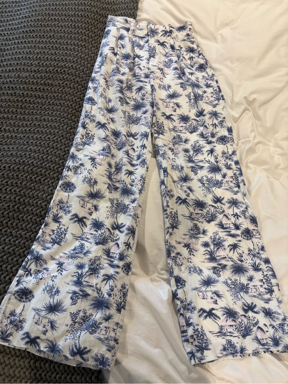 Abercrombie & Fitch Sloane Tailored Linen-Blend Wide Leg Pants Blue Toile XS